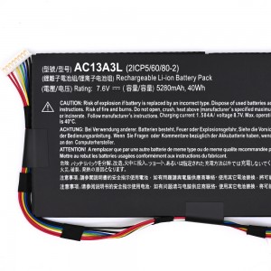 Ceallraí glúine 40wh 5280mAh AC13A3L le haghaidh ceallraí Acer Aspire P3-131 P3-171 TravelMate X313 X313-E X313-M